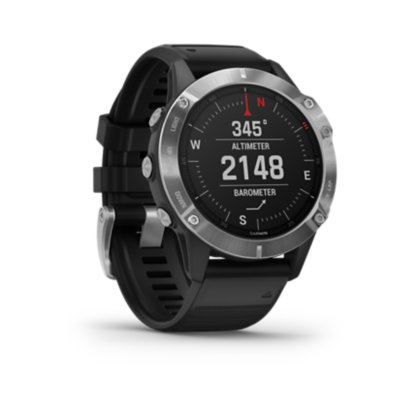 montre gps & cardio fenix 6, silver noire avec bracelet noir