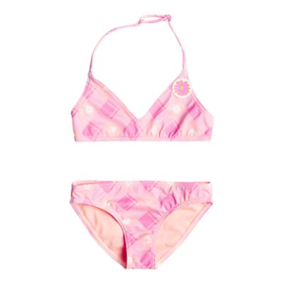 maillot de bain 2 pièces fille flower plaid tri set